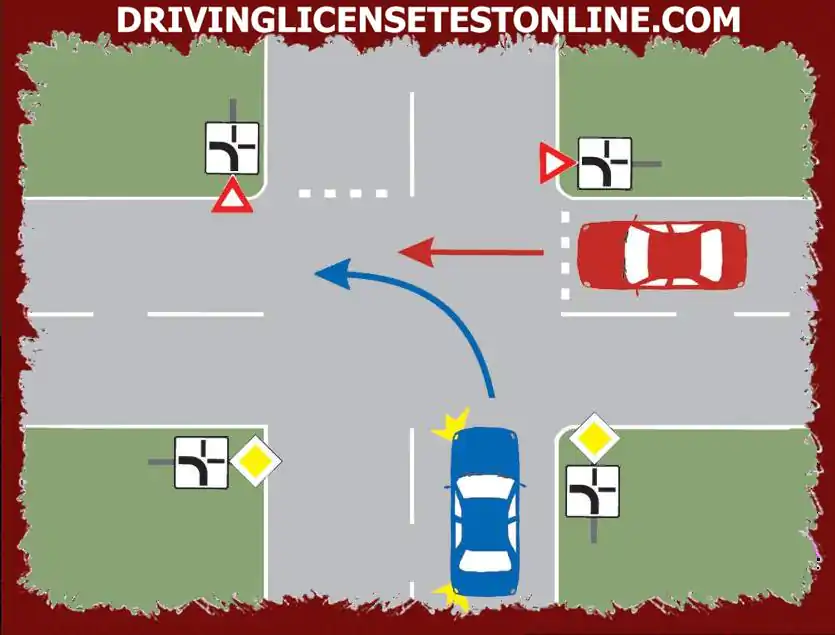 이 상황에서 진행하는 방법, 빨간 자동차의 운전석 뒤에 있다면 ?