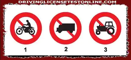 El letrero 1 prohíbe las motocicletas 
 La sección 2 prohíbe los camiones de 1,5 toneladas...