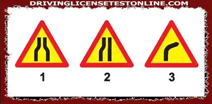 Sign 1 is a sign of a narrow road (both sides)
Signal 2 is a sign of a narrow road (to...
