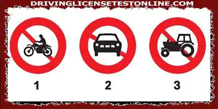 Sign 1 is forbidding motorcycles
Section 2 is for banning cars (prohibit all types of...