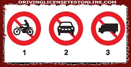 Il cartello 1 vieta i motocicli
La sezione 2 vieta le auto proibisce tutti i veicoli a...