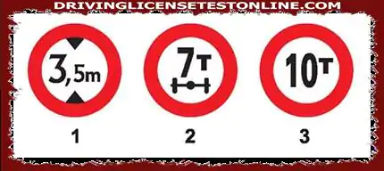zīme ir zīme, kas ierobežo maksimālo augstumu līdz 3,5 m 
. Signāls 2 ir zīme, kas ierobežo maksimālo ass svaru līdz 7 tonnām