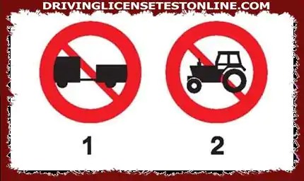 표지판 1은 자동차, 트레일러 또는 세미 트레일러를 견인하는 트랙터를 금지하는 표지판입니다.
섹션 2는 트랙터 트레일러 견인 여부를 불문함-를 금지합니다.