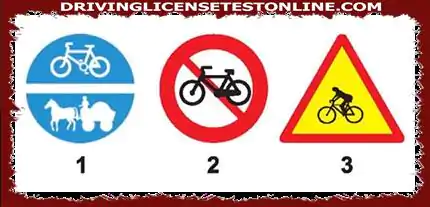 표지판 1은 기본적인 도로 표지판입니다 - 이것은 명령 표지판입니다
신호 2는 자전거 금지 표지판입니다 - 이것은 금지 표지판입니다