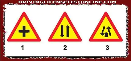 Sign 1 is a sign for the intersection of roads of the same level
Signal 2 is a sign for a...