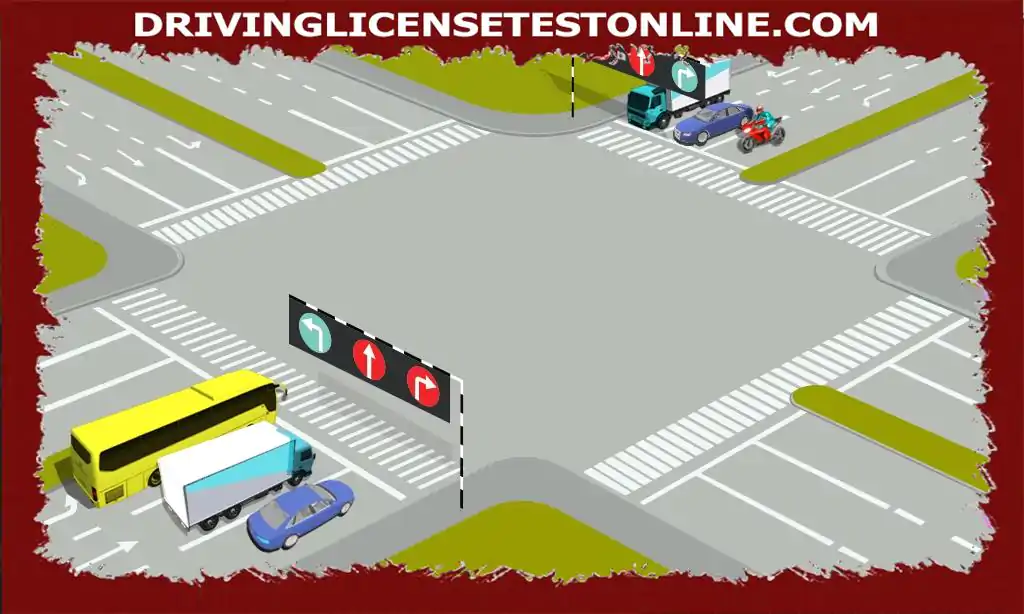 Auto e camion nelle corsie con semafori rossi pesanti devono fermarsi
