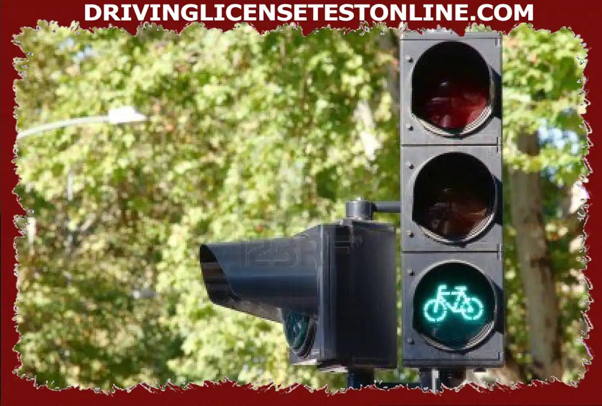 I came across a traffic light with a green bicycle light. What should you do ?