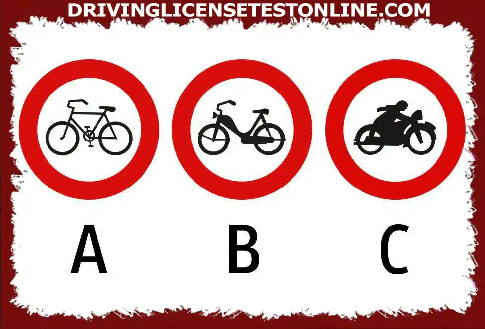 Jūs vairuojate motociklą su šonine priekaba . Kuris eismo ženklas reiškia draudimą...