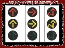 In the traffic lights shown, the lit arrows indicate, if red, that we cannot continue in those directions