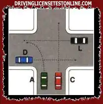 When crossing the intersection shown, vehicle A has the right of way over vehicle D.