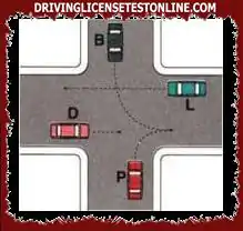 Arriving at the intersection shown in the figure, vehicle B must wait for vehicles P and D to pass