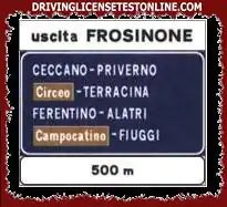 The sign shown is found when exiting the town of Frosinone