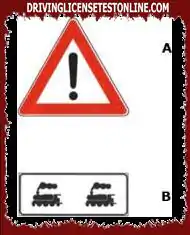 パネル（B）と統合された標識（A）は、障壁のない踏切を告げる