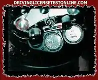 You are driving a motorcycle that has, as shown in the photograph, a tachometer on the dashboard...
