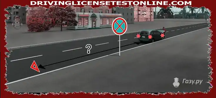 At what distance from the vehicle should an emergency stop sign be displayed in this situation ?