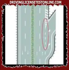 What markings are made of the white dashed line and triangle strip markings on the road surface?
