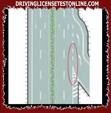 What markings are made up of white dashed lines and triangle strip markings on the road?