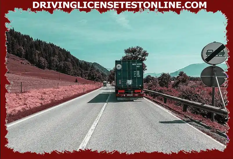 You are driving a trailer team on an open road . What distance do you have to keep from the truck with trailer in front of you if you do not want to overtake ?