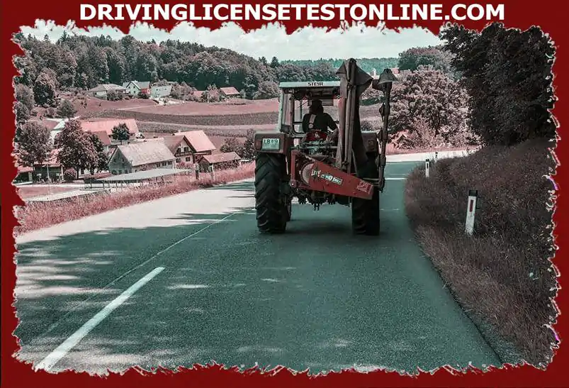The tractor drives at 20 km / h . Are you allowed to overtake ? Why ?