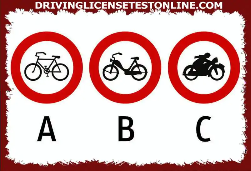 Jūs vadāt motociklu ar cilindra tilpumu 125 cm3 . Kura ceļa zīme jums nozīmē braukšanas aizliegumu ?