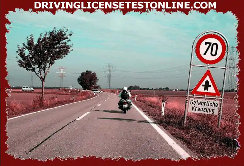 The motorcyclist in front of you is traveling at around 50 km / h . How will you behave ?