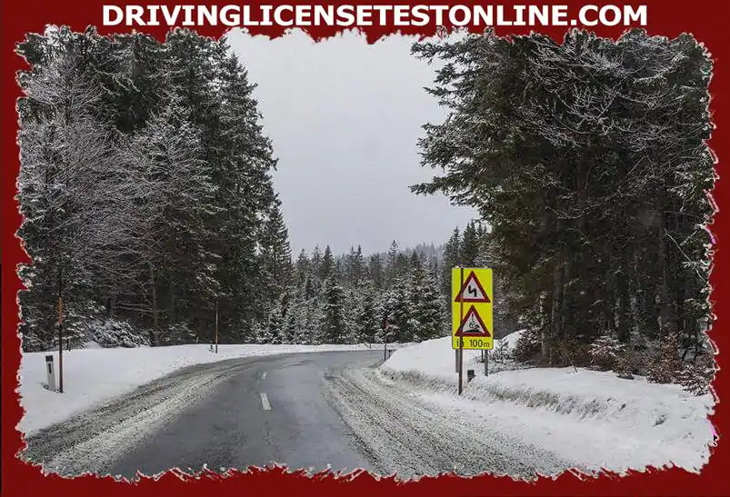 What dangers can arise when driving on the snow-covered part of the roadway ?