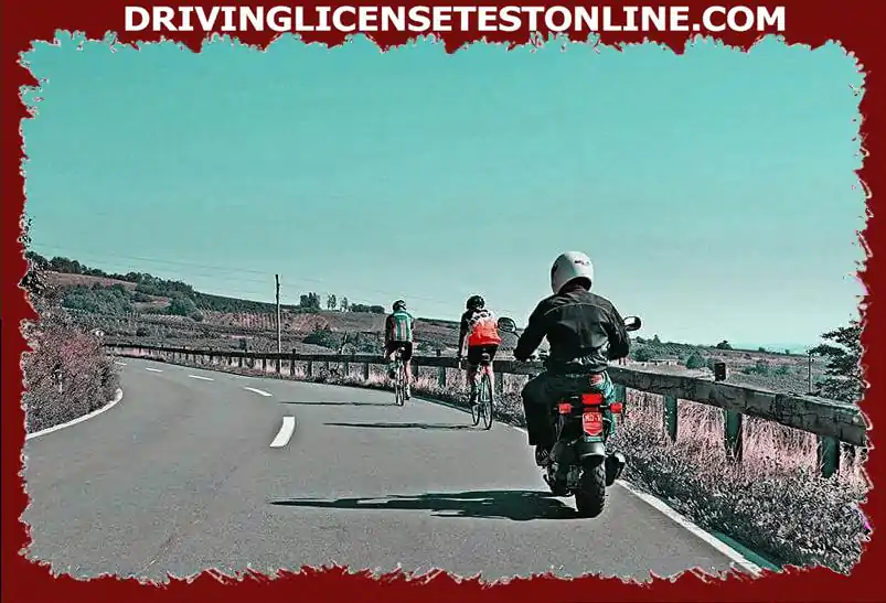 The moped driver drives on this open road at about 30 km / h . How will you behave ?