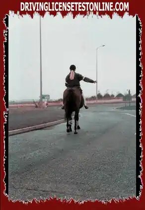 當您接近環形交叉路口時，您看到一名騎馬者.如果他們向右側發出信號但保...