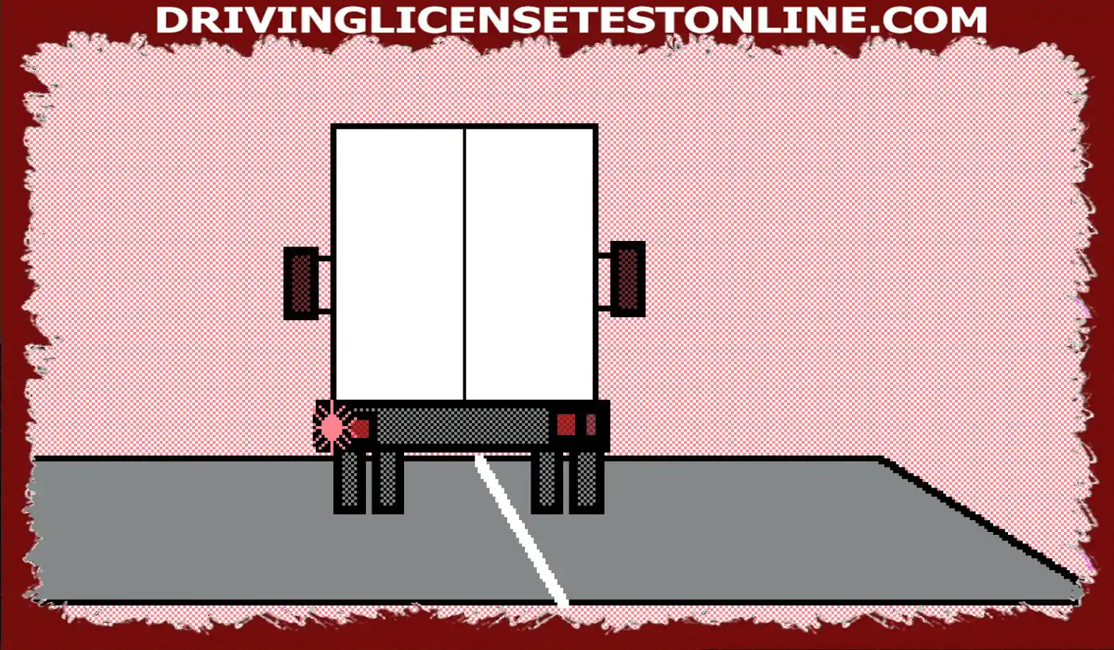 Bạn đang theo sau một chiếc xe dài . Khi nó đến gần ngã tư, nó báo hiệu bên trái nhưng di chuyển sang bên phải . Bạn nên làm gì ?