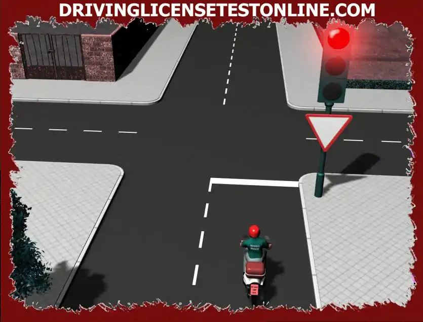 En esta intersección, ¿qué debe hacer el motociclista? ?