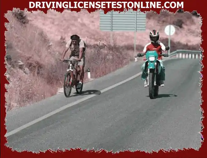 The driver of the moped is overtaking the cyclist in the photograph, what maximum distance he can travel in parallel ?