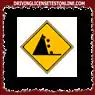 Tanda peringatan ini menunjukkan bahwa ada risiko rockfall.