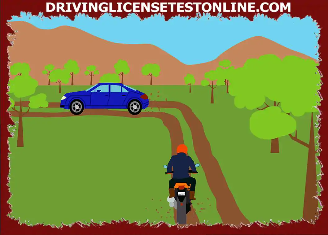 On a single-lane country road, what should a motorcyclist do ?
