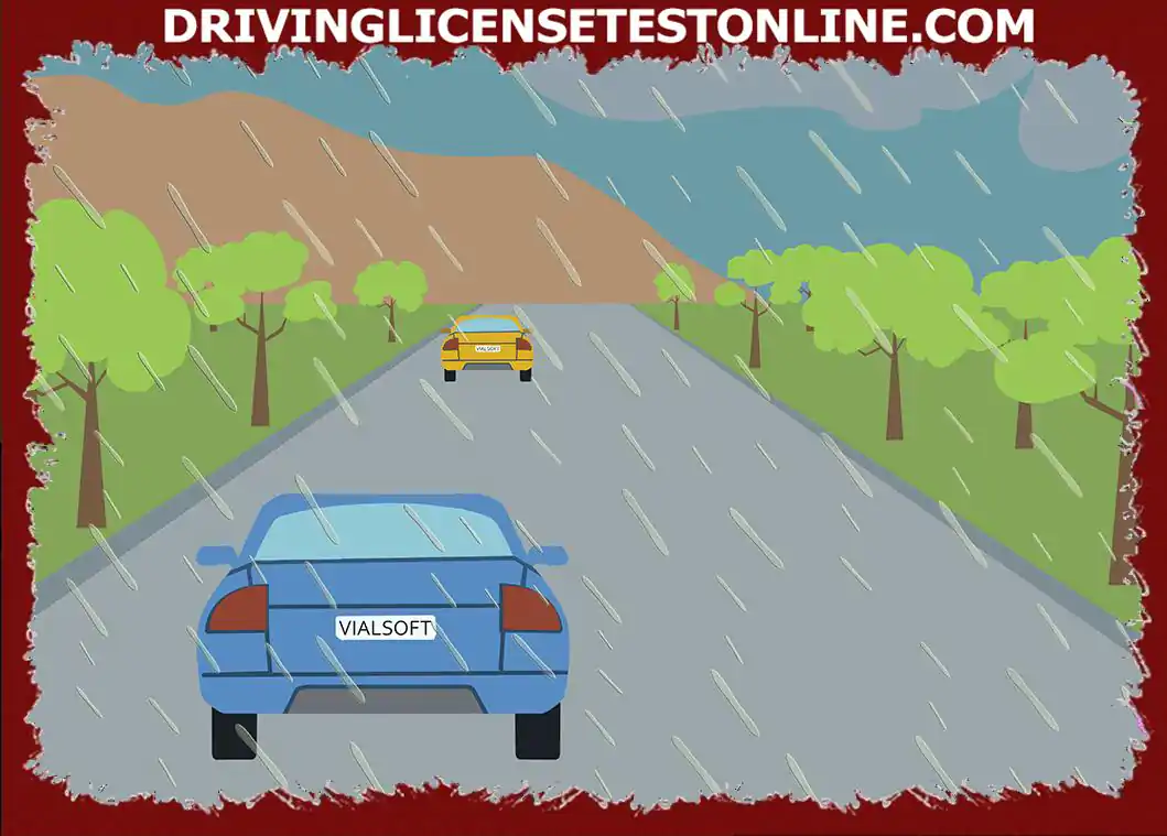 After heavy rain, why should the driver move a greater distance from the car in front of him ?