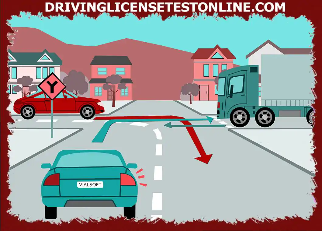 Zamierzając skręcić w prawo, jak pokazano, co powinien zrobić kierowca samochodu?
