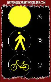La luz amarilla intermitente, tipo B en la figura, indica la presencia de un camino peatonal