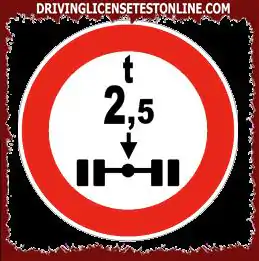 도로 표지판: | 표시된 표지판은 총 차량 중량이 2.5톤을 초과하는 모든 차량의 통과를 금지합니다.