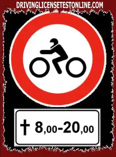 Road signs: | The sign shown allows the transit of motorcycles on Sundays from 8 . 00 to 20 . 00