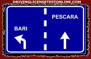 Pokazany sygnał | instruuje kierowcę jadącego do Bari, aby zjechał na lewy pas