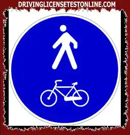 Le signe montré | est placé dans une zone piétonne à côté d'un chemin pour les cyclistes