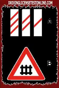 Ceļa zīmes : | Panelis ar trim sarkanām joslām A- ir novietots zem zīmes B-