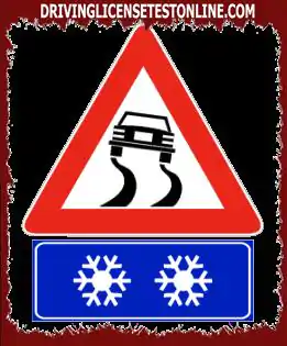 Indicatoare rutiere : | Indicatorul afișat indică posibilitatea de a găsi o porțiune de drum care este alunecoasă din cauza gheții