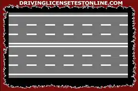 Vägtrafik : | På körvägar med tre körfält i vardera riktningen, som visas i figuren, måste motorfordon som regel färdas längst till höger
