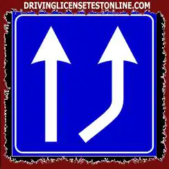 Le signal affiché | peut être combiné avec un panneau qui indique la distance à partir du point où la voie augmente
