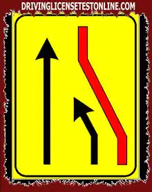 Il segno visualizzato indica | La corsia di destra è chiusa per lavori stradali
