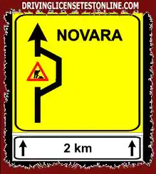 The sign shown | indicates that the detour is 2 kilometers away from the sign