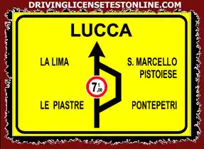Tecknet som visas | indikerar för alla fordon att det inte går att fortsätta rakt fram till Lucca