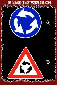 Pred znakom, prikazanim | na sliki A- na izvenmestnih cestah, je na sliki B- znak ROTIRANEGA KROŽA