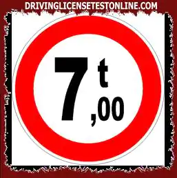 Οδικές πινακίδες: | Η πινακίδα που εμφανίζεται απαγορεύει τη διέλευση μόνο οχημάτων μεταφοράς εμπορευμάτων με μάζα άνω των 7 τόνων