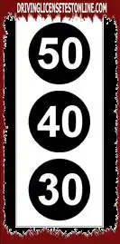 Light signals: | The traffic light in the figure does not allow you to exceed the indicated speed